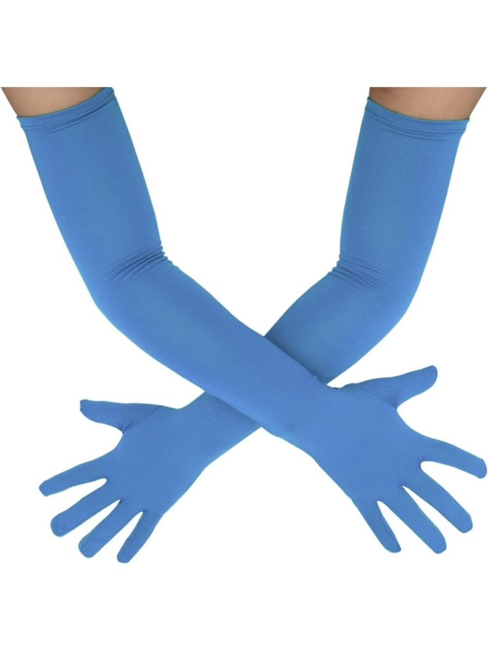 Men's And Women's Sky Blue Stretchy Costume Gloves Banquet Spandex Long Gloves
